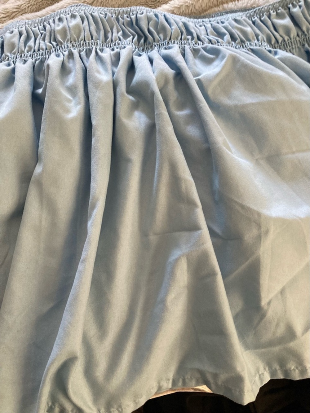 14” Queen dust ruffle, light blue, wrap around